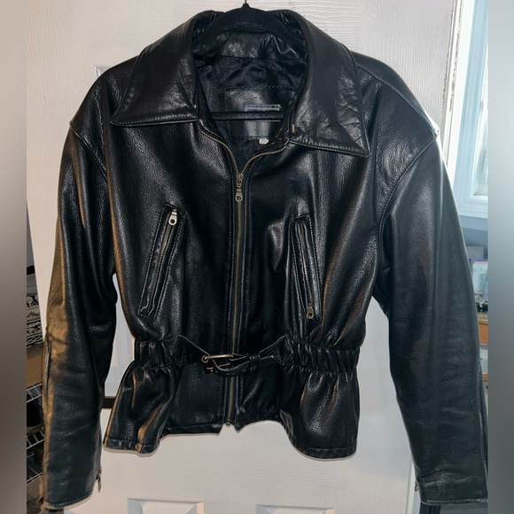 Black Vintage Moto Leather Jacket - Picture 1 of 8